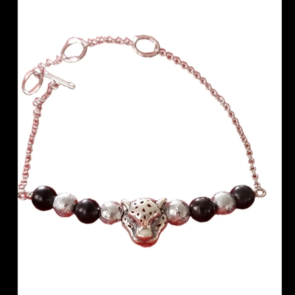Shungite Leopard Head Sterling Silver Bracelet